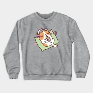 Cute Cat Chilling With Music And Bubble Tea Crewneck Sweatshirt